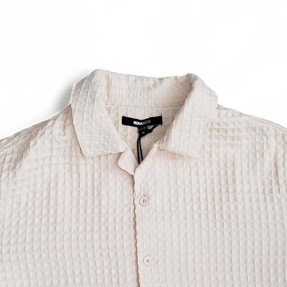 NWT Nova Men Textured Waffle Knit Shirt Men's Button Up Club 3D Boxy Miami M - Picture 4 of 8